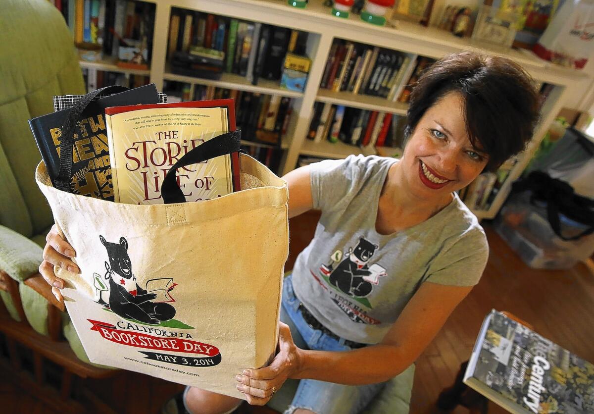 Andrea Vuleta works on items for California Bookstore Day.