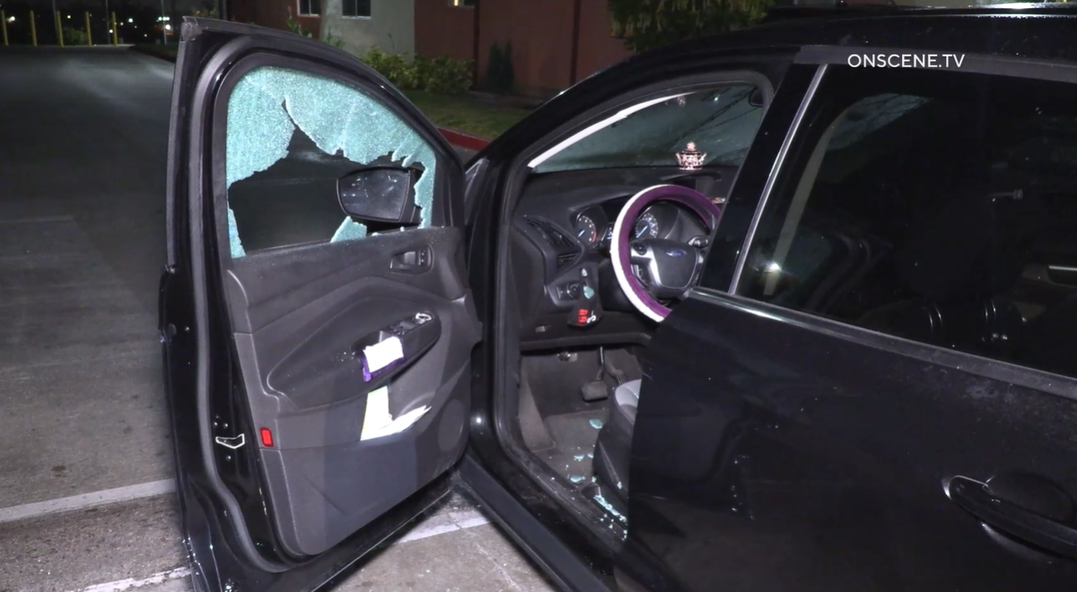 The driver's side window was broken during an attempted carjacking in the Oak Park neighborhood of San Diego early Wednesday.