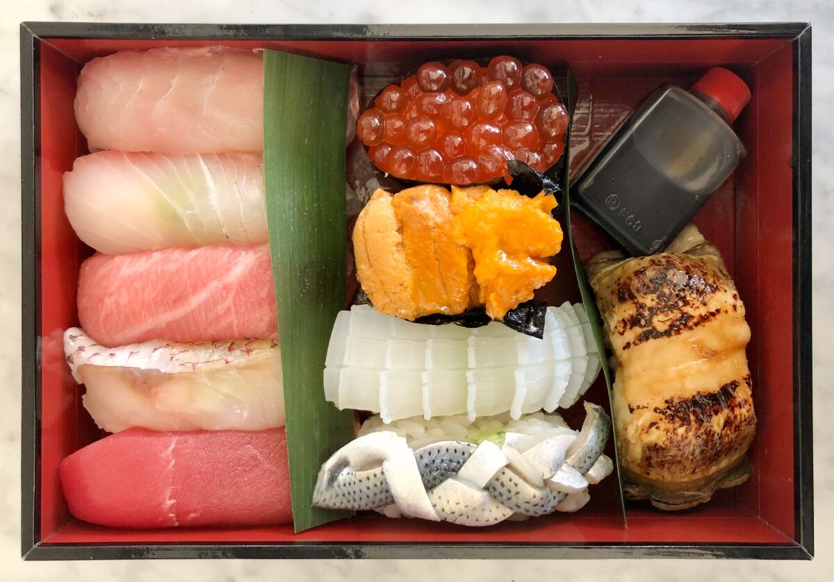 The 10-piece omakase nigiri set at Sushi Tama in West Hollywood.