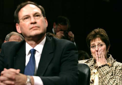 Martha Alito breaks down during a day of intense questioning of her husband, Judge Samuel A. Alito Jr. She left the hearing room for a time to compose herself.