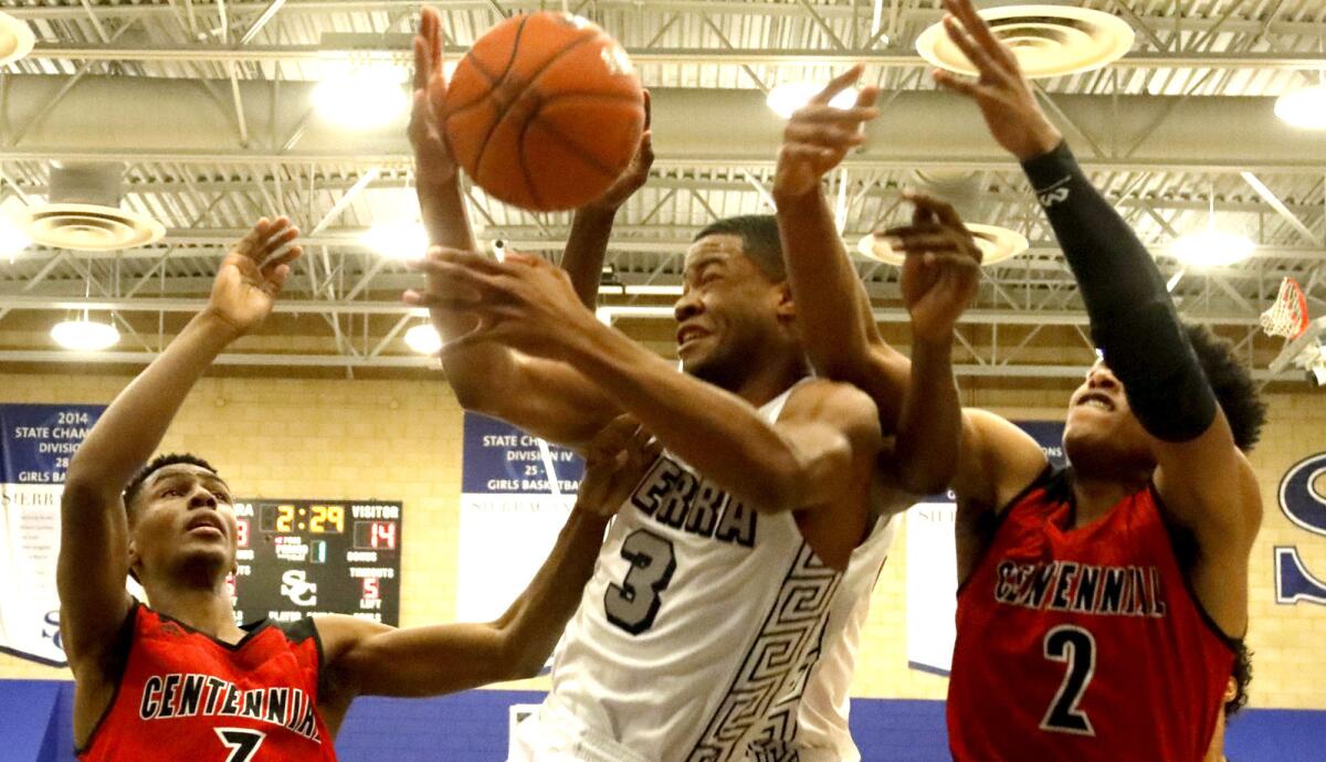 Sierra Canyon and Cassius Clay, who fights for a rebound during a win over Corona Centennial last week, remain unbeaten.