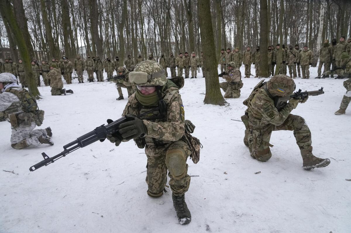 Ukrainian volunteer military units training in a Kyiv park