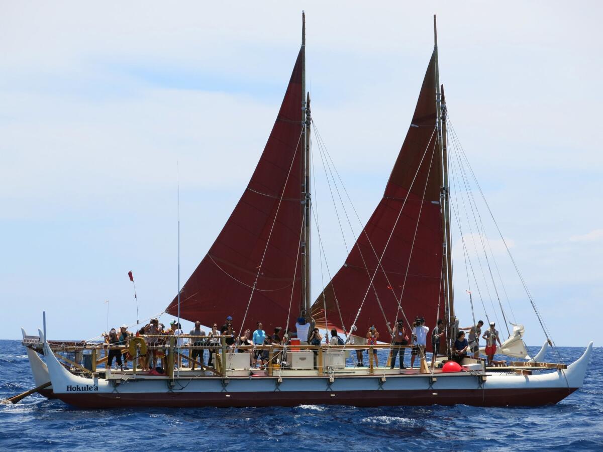 The Hokulea sailing canoe, shown here off Honolulu in 2014. It's featured in the film "Hokulea -- Proud Voyage Home."