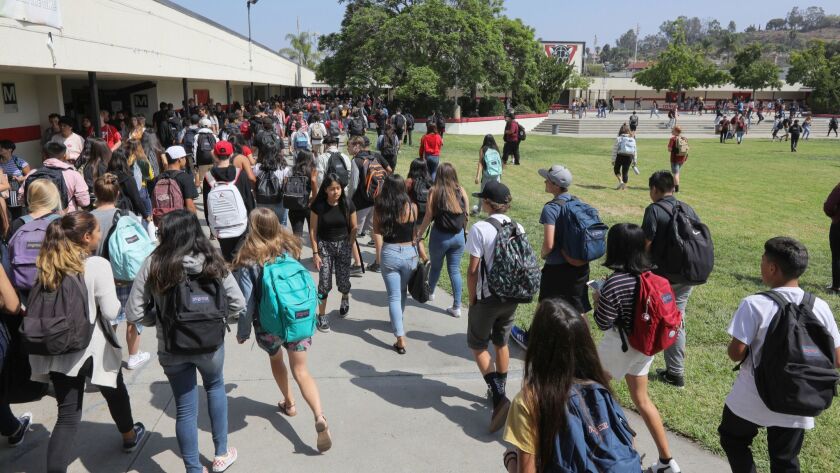 Students walk to their next class at Vista High School, where school resumed last week.