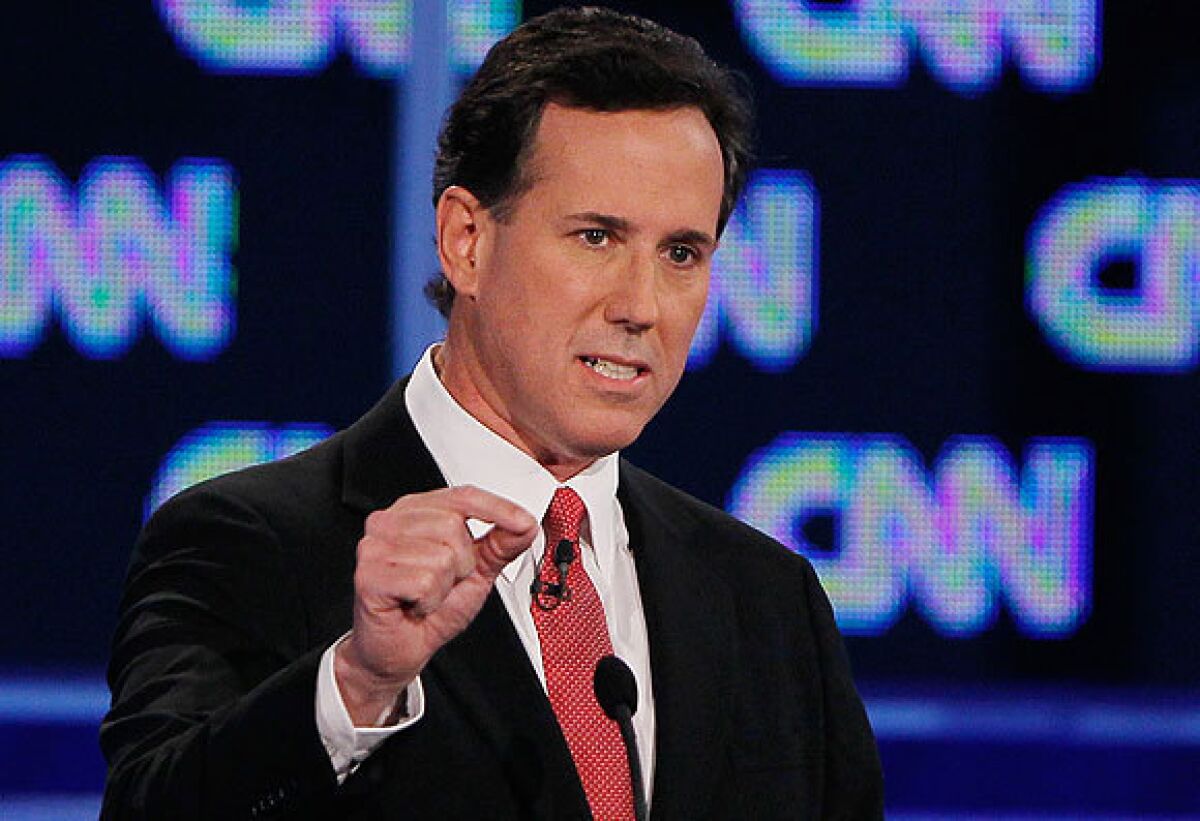 Rick Santorum makes a point in the GOP debate in Florida.