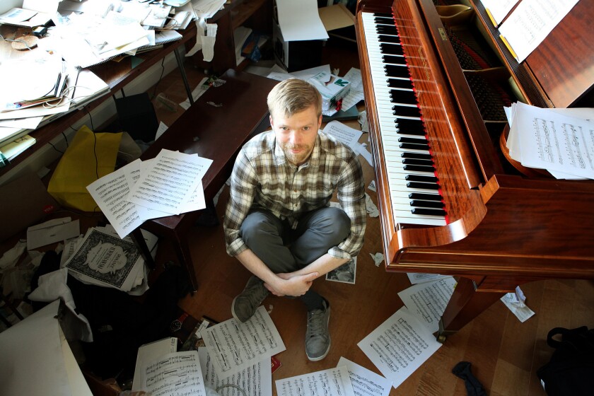 Composer Andrew Norman at home in Los Angeles.
