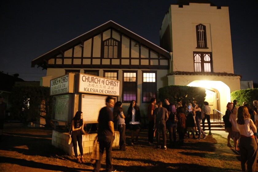 Fans line up to watch bands play at the Church on York in Highland Park.