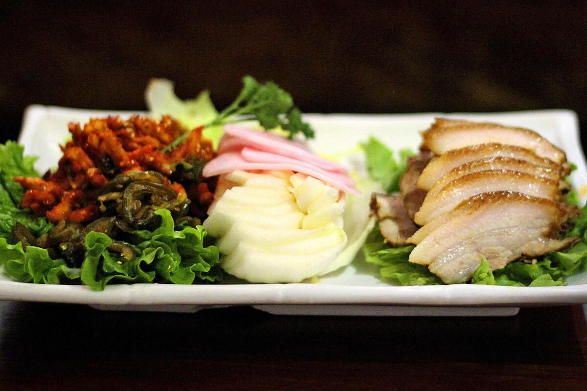 The medium pork bossam plate from Koreatown's Kobawoo House will serve two or three people. 