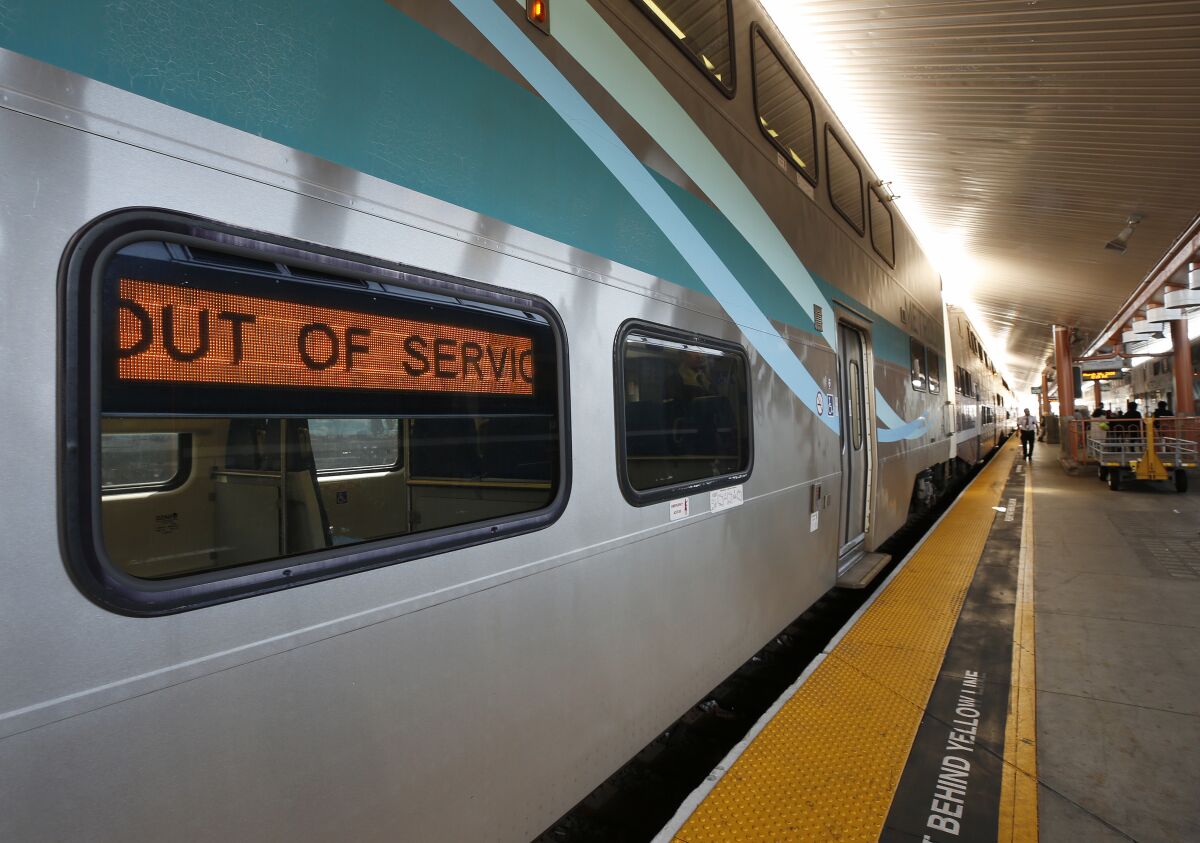 Metrolink trains idle at Union Station