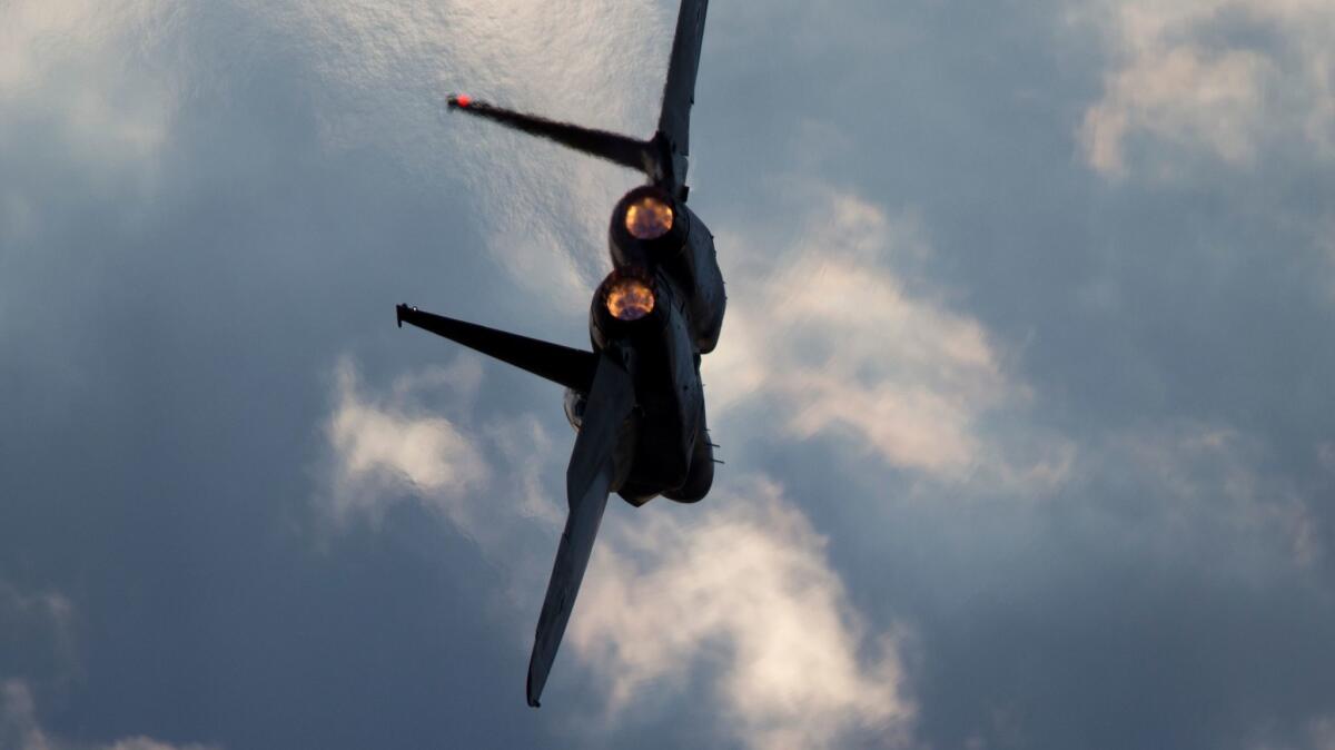 An Israeli air force F-15 plane is shown in flight on Dec. 29, 2015, during a graduation ceremony for new pilots at the Hatzerim base near the southern city of Beersheba.