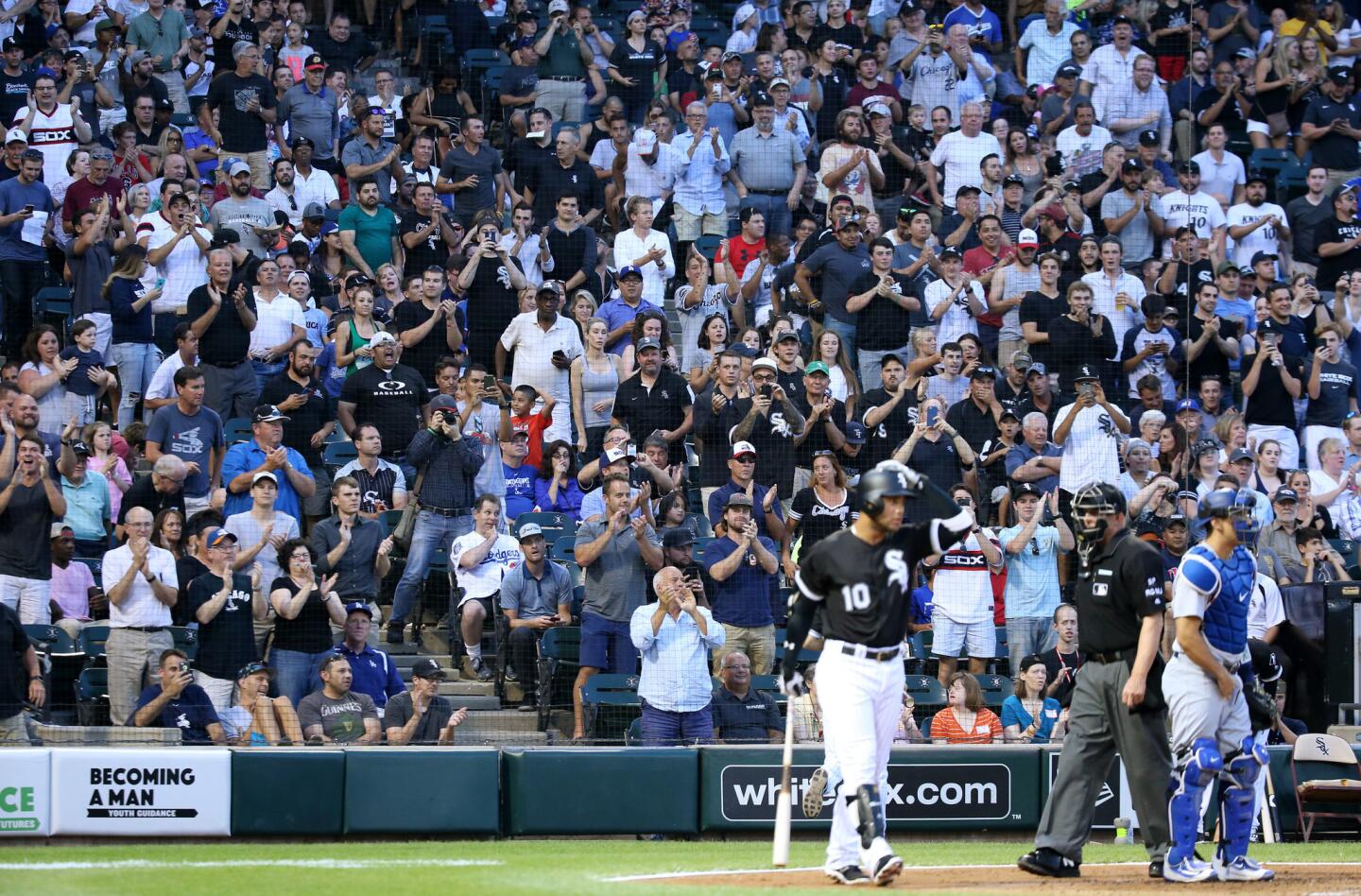 White Sox second baseman Yoan Moncada receives a standing ovation as he comes to bat in the second inning against the Los Angeles Dodgers at Guaranteed Rate Field on July 19, 2017.