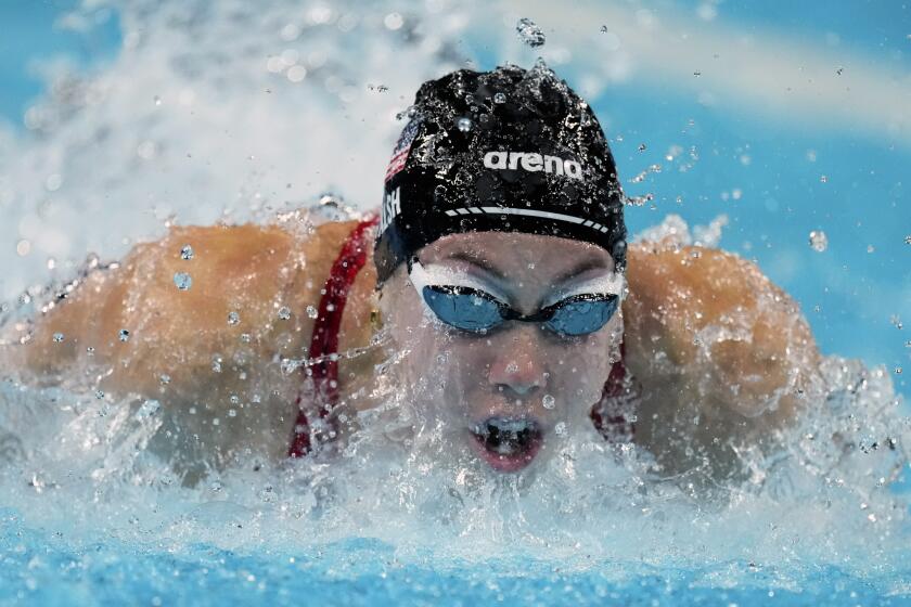 American Gretchen Walsh competes in the women's 4x100-meter medley relay final at the Summer Olympics 