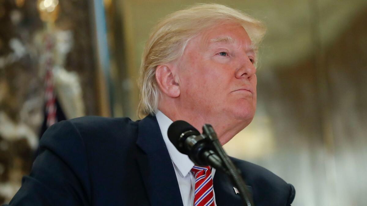 President Trump at his Tuesday news conference at Trump Tower in New York.