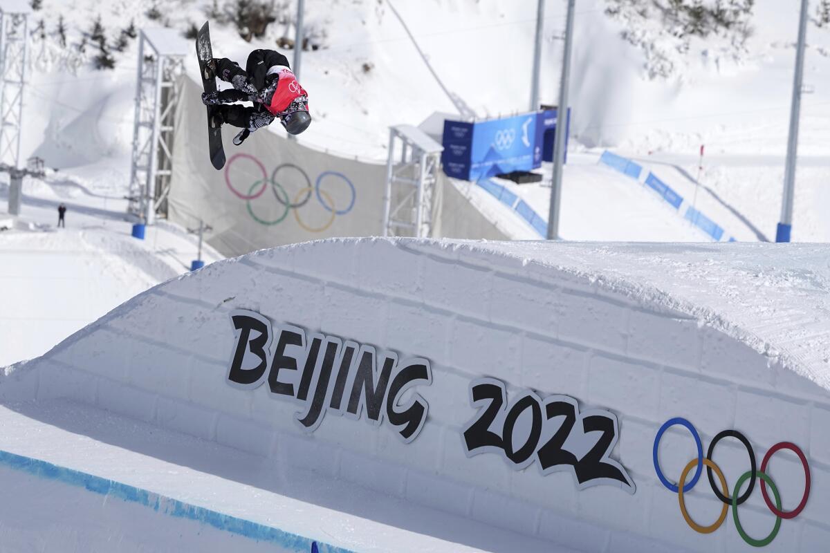 Red Gerard competes during the men's snowboard slopestyle finals on Monday.