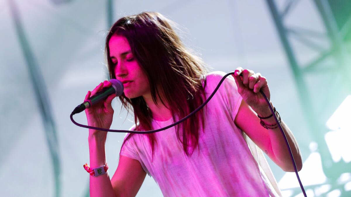 Theresa Wayman of Warpaint performs at Coachella in 2014.