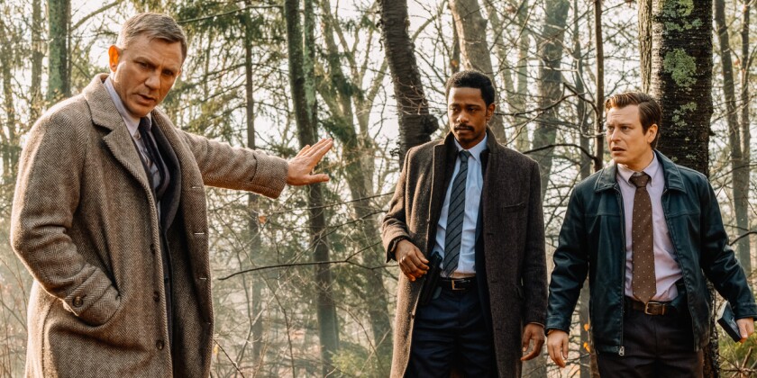 Daniel Craig, Lakeith Stanfield and Noah Segan in the movie "Knives Out."