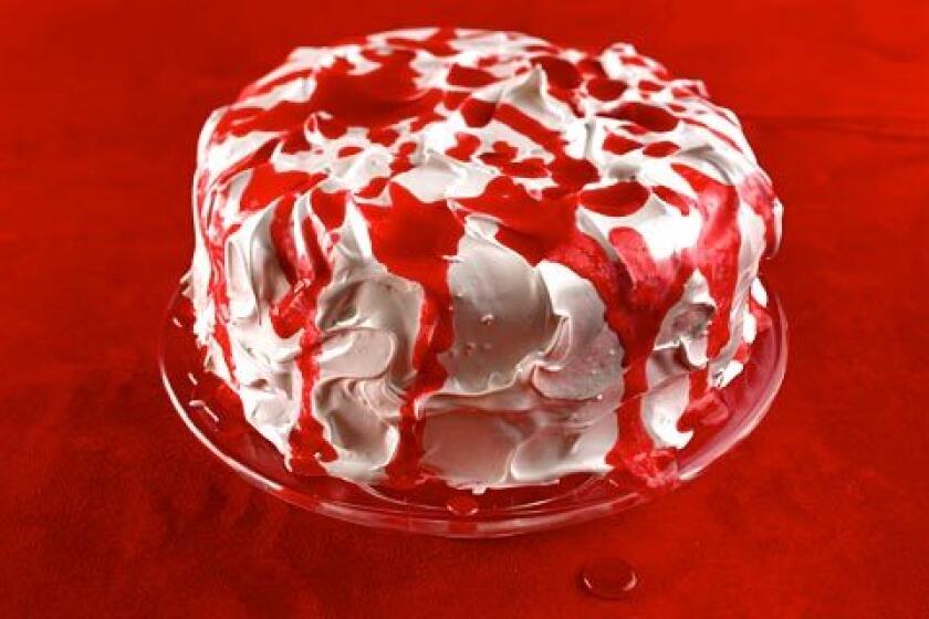 Raspberry crime scene cake