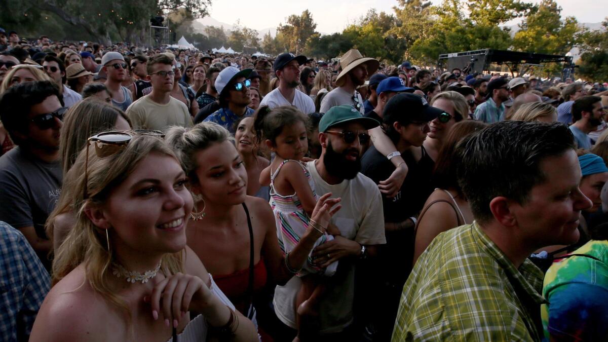 Music fans wait for the Alabama Shakes at the Arroyo Seco Weekend festival in Pasadena.