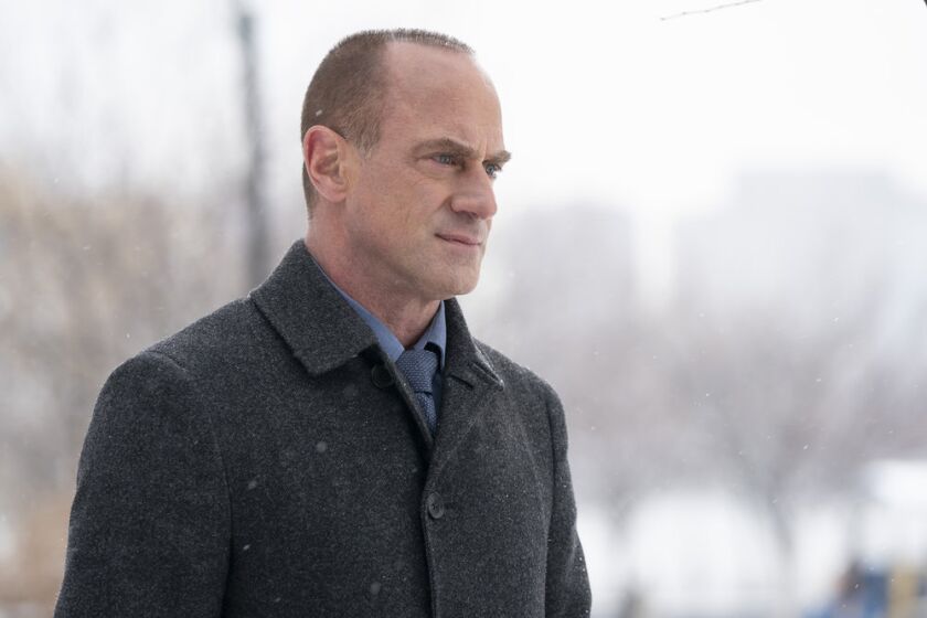 Christopher Meloni as Det. Elliot Stabler, in a winter coat in the snow.