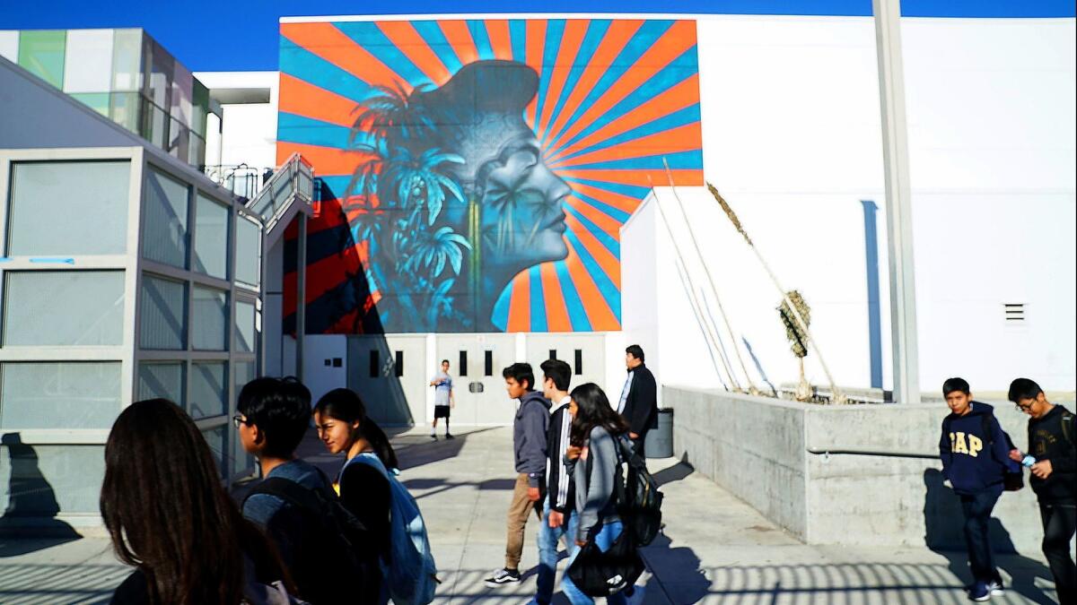 The mural in question at the Robert F. Kennedy Community Schools in Los Angeles on Dec. 7.