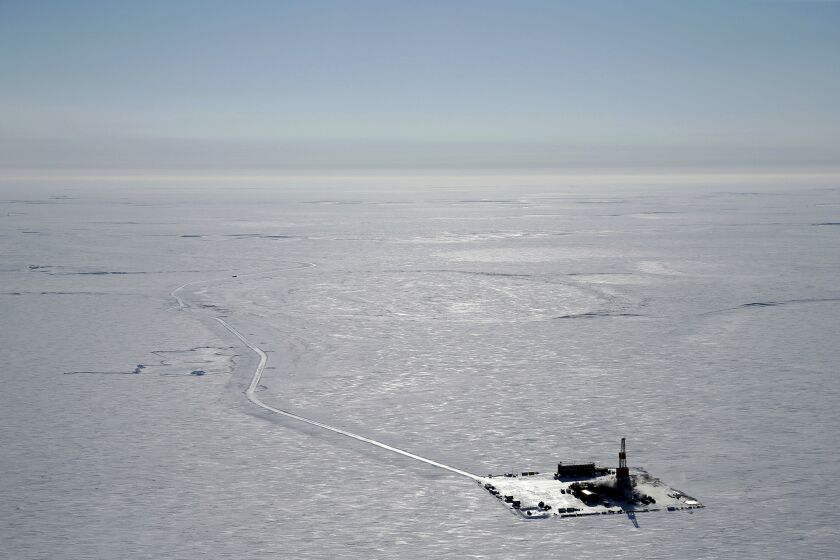 FILE - This 2019 aerial photo provided by ConocoPhillips shows an exploratory drilling camp at the proposed site of the Willow oil project on Alaska's North Slope. Pressure is building on the social media platform TikTok to urge President Joe Biden to reject an oil development project on Alaska's North Slope from young voters concerned about climate change. That's blunted by Alaska Native leaders who support ConocoPhillips' development called Willow. (ConocoPhillips via AP, File)