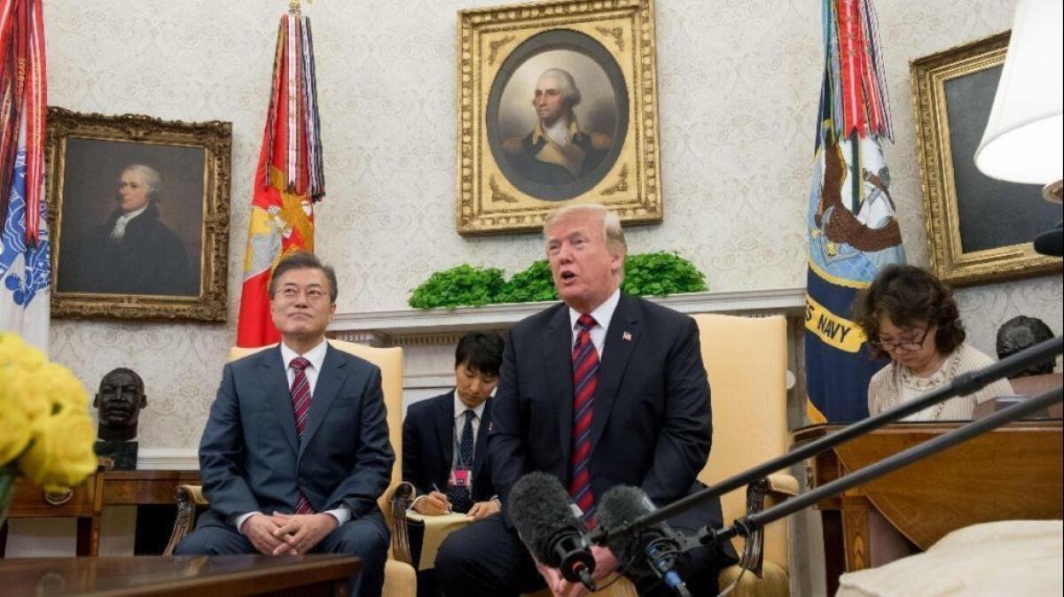 President Trump and South Korean President Moon Jae-in meet in the Oval Office on Tuesday ahead of a scheduled June 12 summit between Trump and North Korean leader Kim Jong Un.