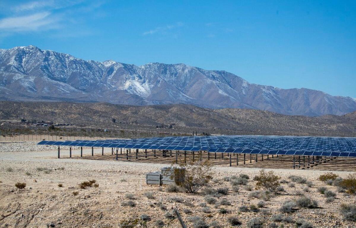 A view of a smaller-scale commercial solar project in Lucerne Valley, Calif., seen on Feb. 25, 2019.