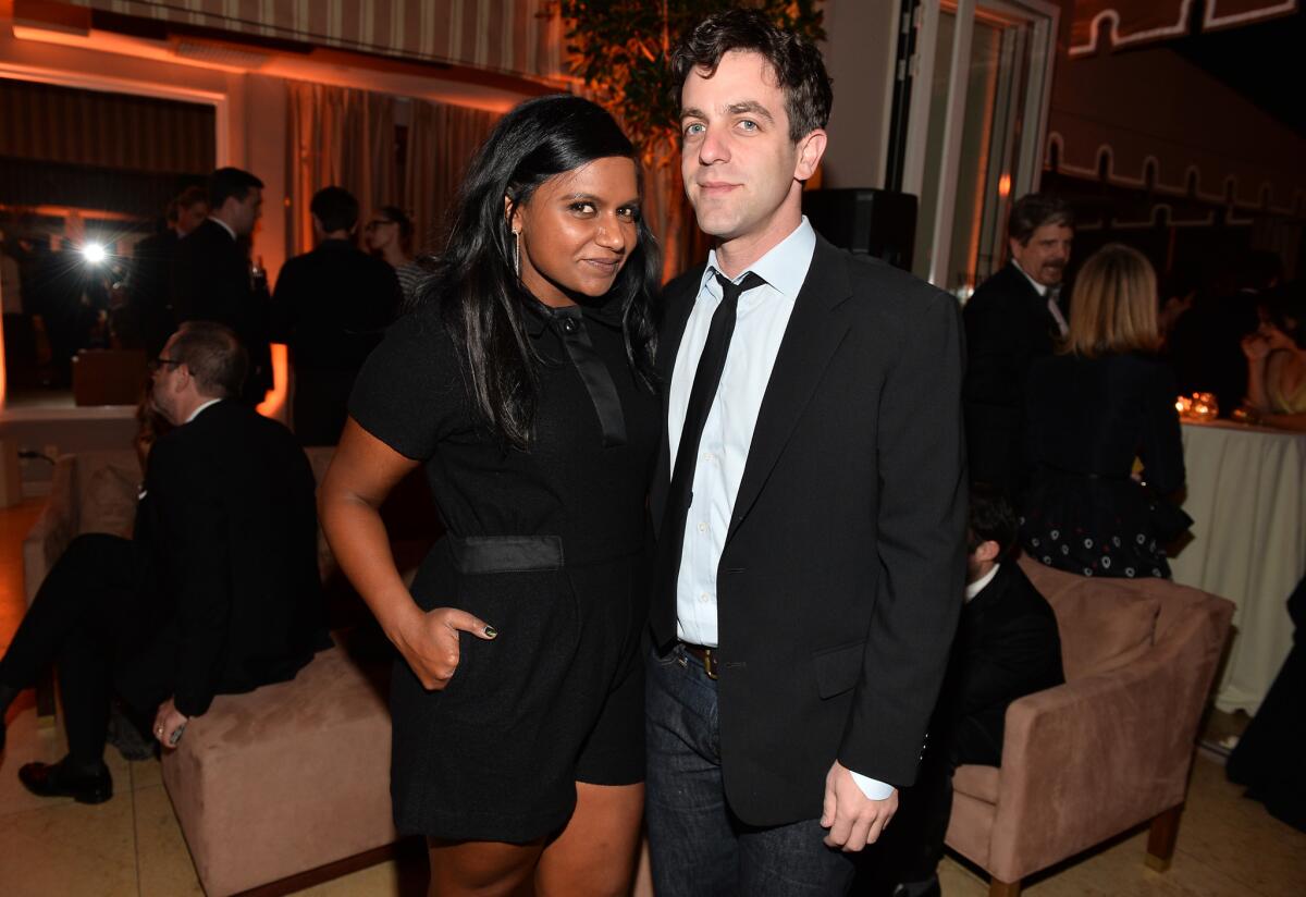 Mindy Kaling and B.J. Novak attend the Weinstein Co./Netflix SAG Awards after-party in West Hollywood on Jan. 18.