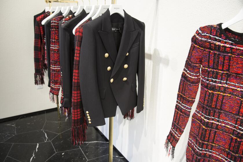 A signature Balmain jacket at the Balmain store, which recently opened on Melrose Place in Los Angeles.