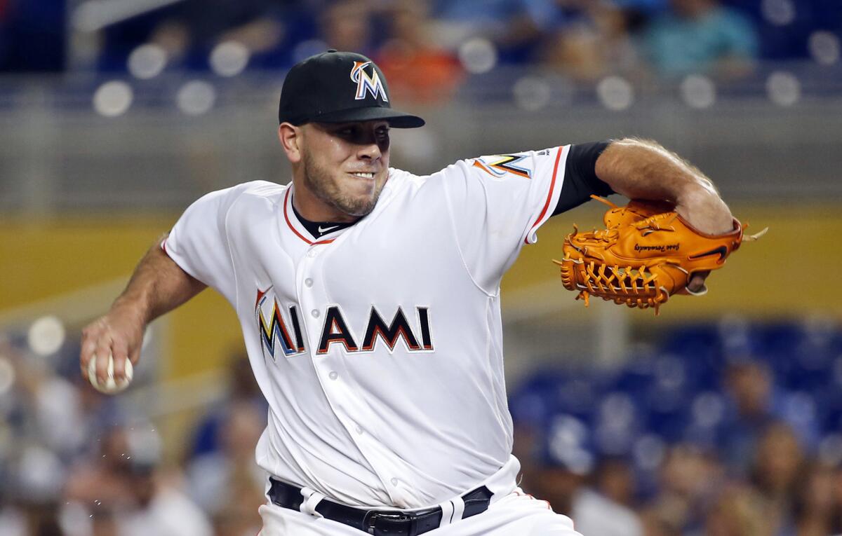 Miami's Jose Fernandez pitches against the Dodgers on Sept. 9.