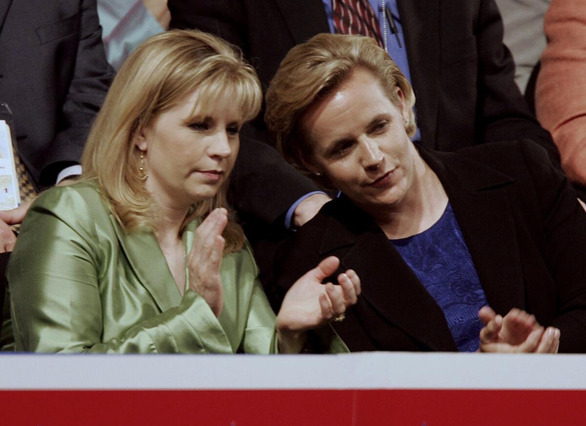 Liz Cheney, left, and Mary Cheney at the Republican National Convention at Madison Square Garden in New York City in 2004.