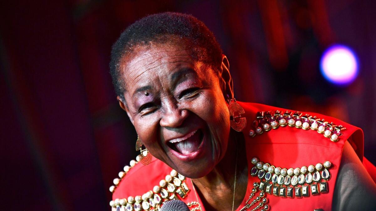 Calypso Rose performs at the Gobi tent Friday during the 2019 Coachella Valley Music and Arts Festival.