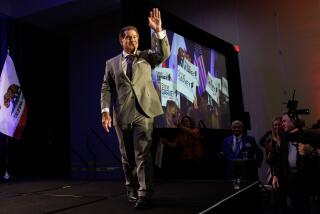 PALM DESERT, CA - MARCH 5, 2024: Republican U.S. Senate candidate Steve Garvey waves to his supporters after speaking at his election night party on March 5, 2024 at the JW Marriott Desert Springs in Palm Desert, California.(Gina Ferazzi / Los Angeles Times)