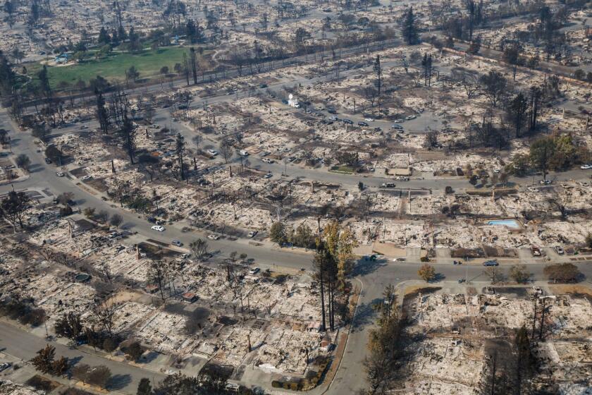 SANTA ROSA, CALIF. -- WEDNESDAY, OCTOBER 11, 2017: Aerial view of the damage caused by wildfire that destroyed the Coffey Park neighborhood in Santa Rosa, Calif., on Oct. 11, 2017. (Marcus Yam / Los Angeles Times)