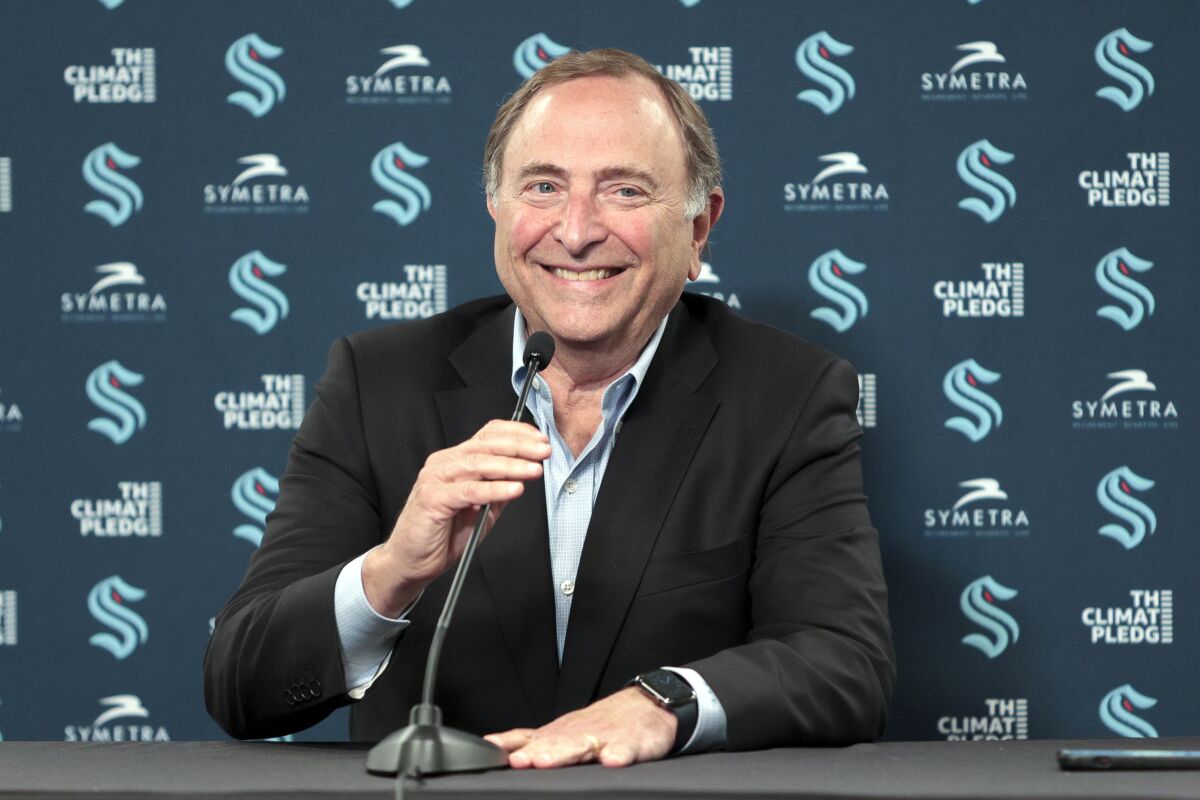 NHL commissioner Gary Bettman during a news conference before a game between Anaheim and Seattle on March 30 in Seattle.