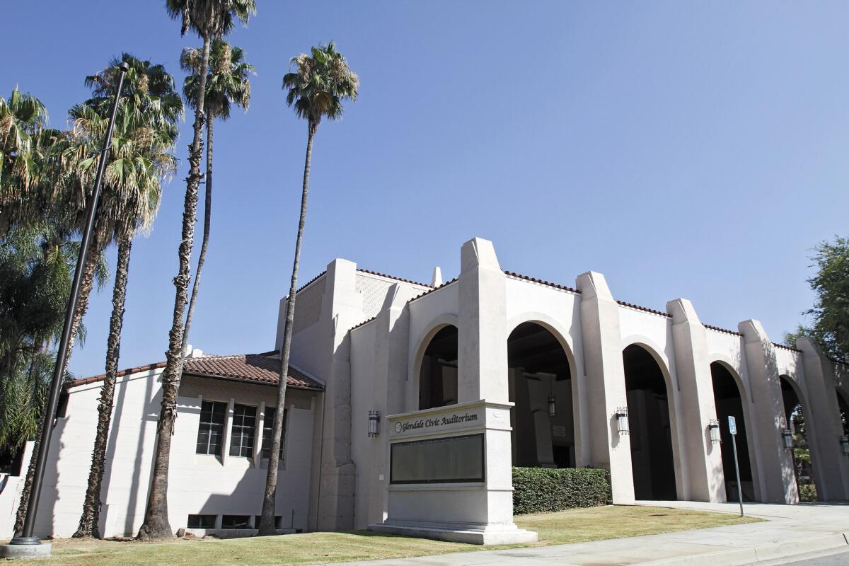 The Glendale Civic Auditorium is located across the street from the Glendale Community College at 1401 N. Verdugo Road. Both college and city officials have been exploring the idea of GCC purchasing the auditorium.