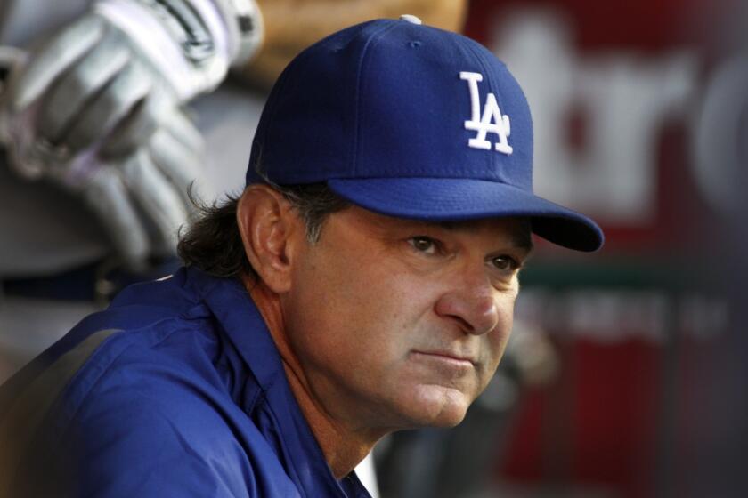 Dodgers Manager Don Mattingly's laid-back demeanor often disappears once a game starts.