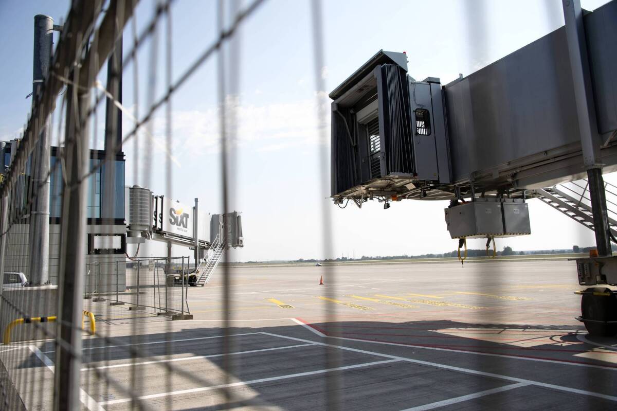 Jetways await planes and passengers at the stalled Berlin Brandenburg Airport in Germany.