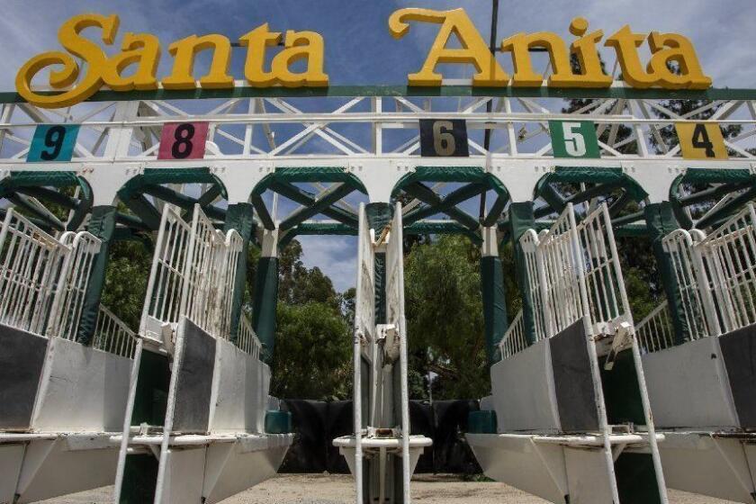 ARCADIA, CA - JUNE 11: Starting gates are seen at Santa Anita Park race horse track on June 11, 2019 in Arcadia, California. A second race horse in two days has died at the track, bringing the total horse fatalities to 29 since the racing season began in December. More than 60 horses have reportedly perished at the track since the start of 2018. The California Horse Racing Board asked the park to shut down for the rest of the season but Santa Anita officials say they will disregard the request.(Photo by David McNew/Getty Images) ** OUTS - ELSENT, FPG, CM - OUTS * NM, PH, VA if sourced by CT, LA or MoD **
