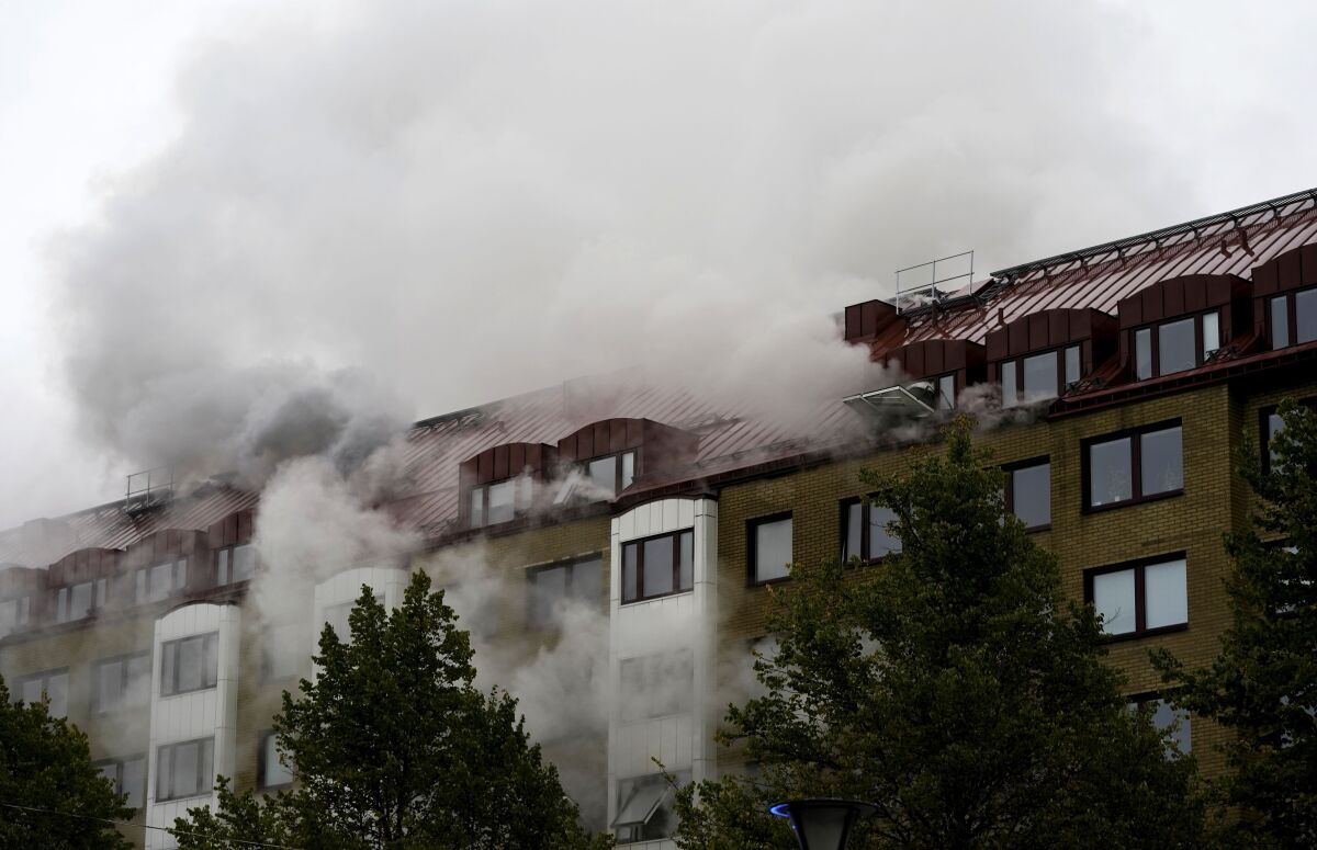 Smoke billowing from apartment building in Sweden