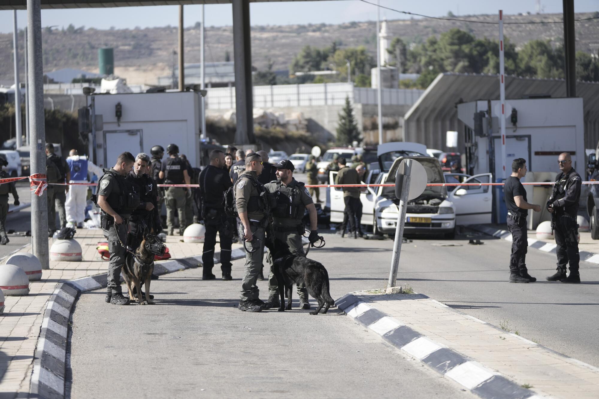 Israeli police at a checkpoint leading to the West Bank from Jerusalem
