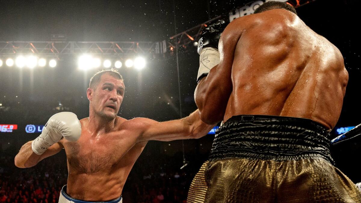 Sergey Kovalev lands a jab on Jean Pascal during the light heavyweight world championship match in Montreal in January.