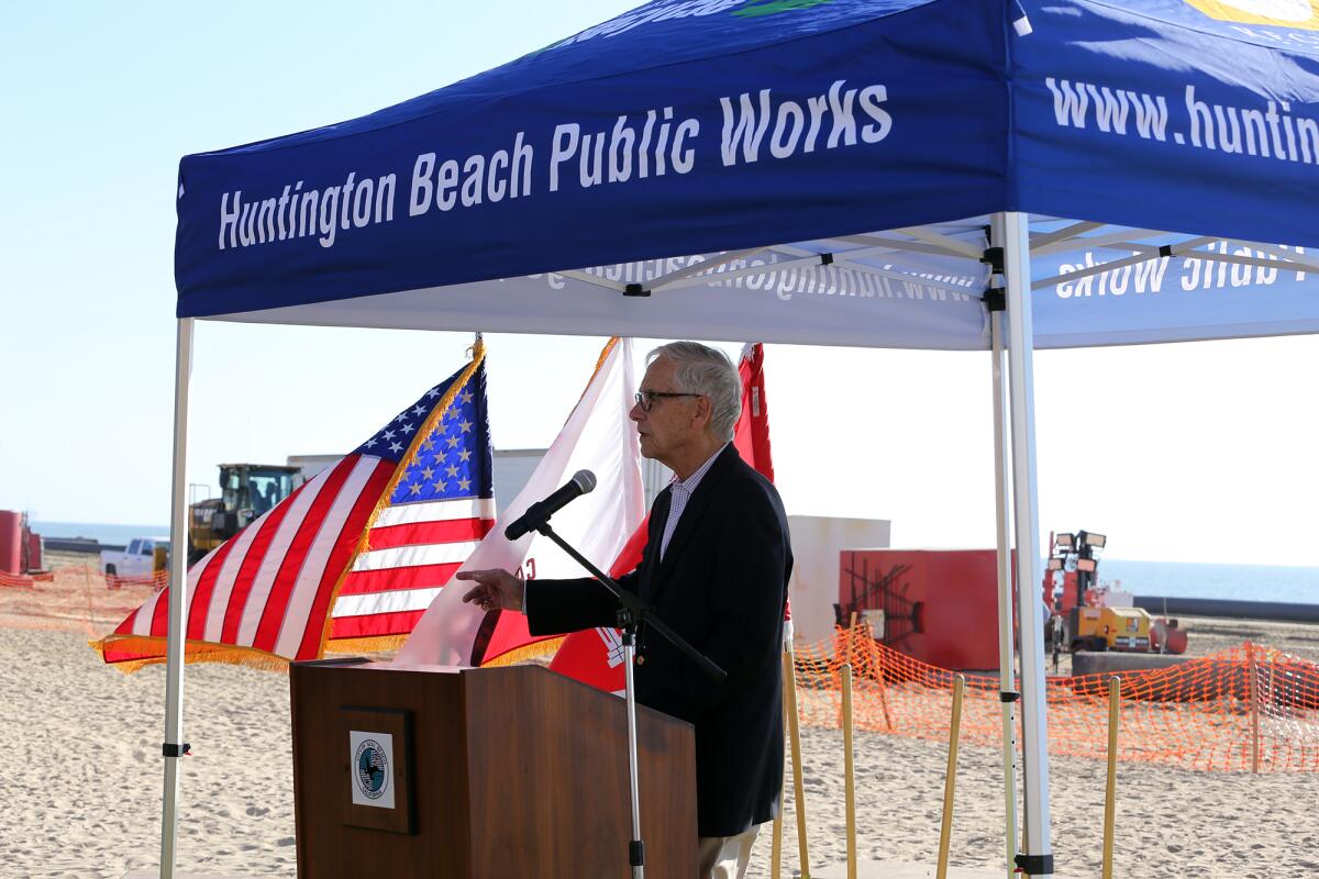 John Kriss from the Surfside Colony Stormwater Protection District during Wednesday's ceremony.