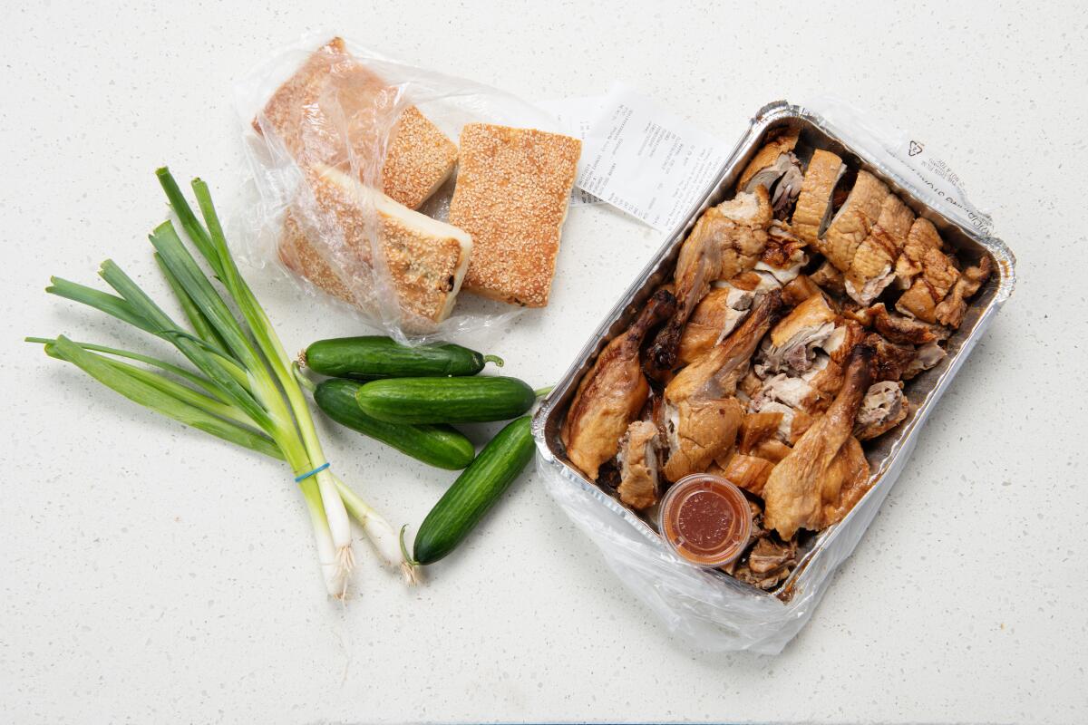 Supermarket shortcut ingredients like roast duck and sesame breads mean fast and easy no-cook meals.