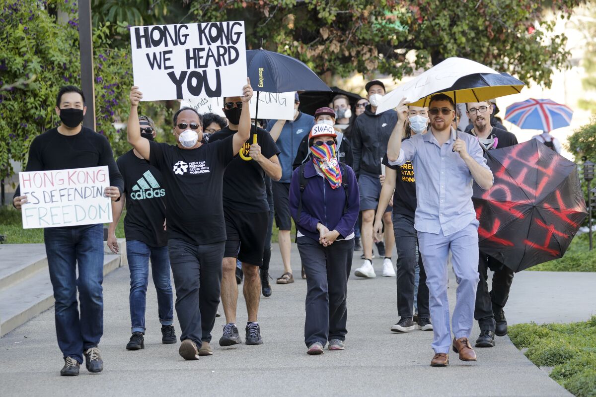 Protesters rally at Chinese Consulate in Los Angeles in support of Hong Kong demonstrators