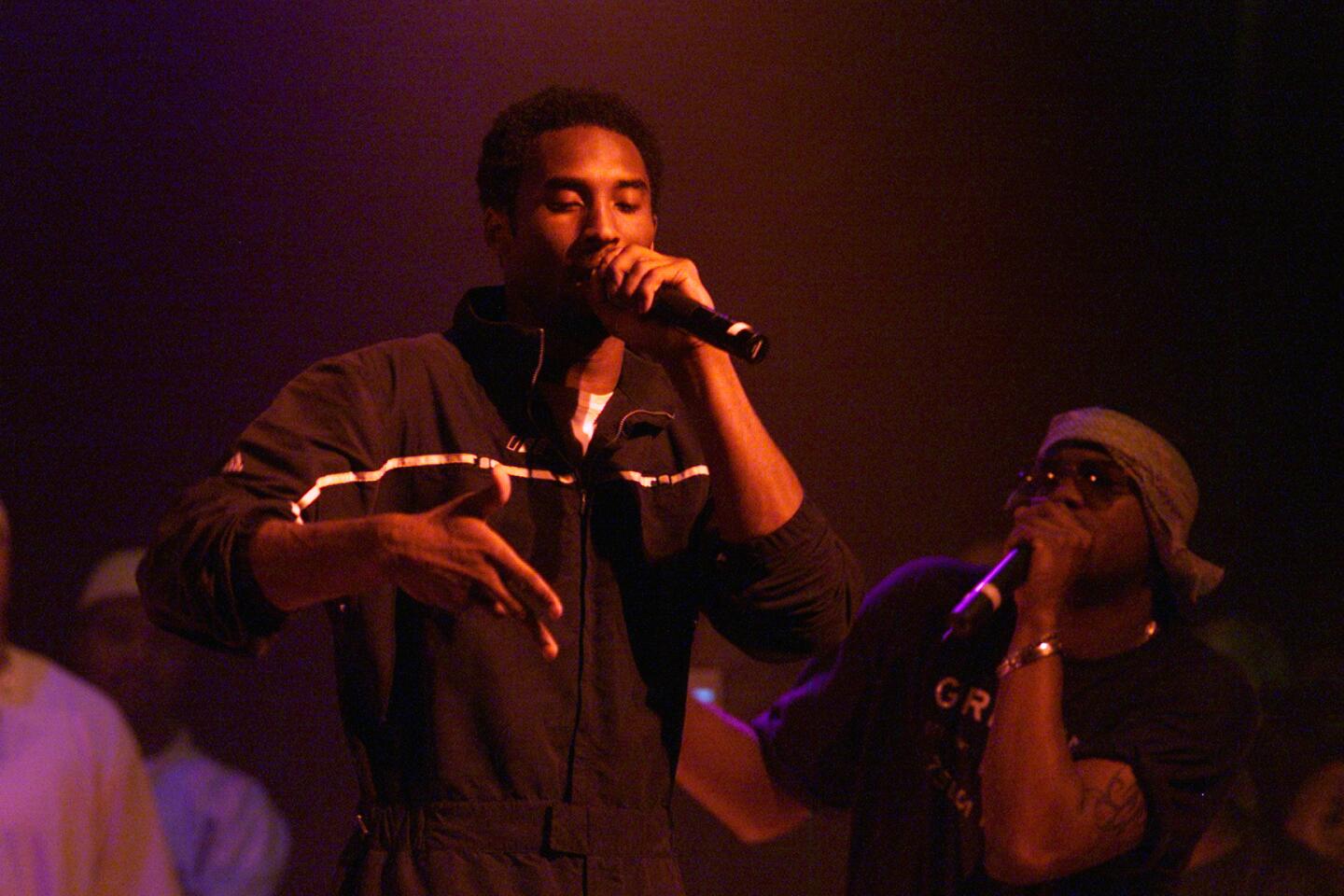 Kobe Bryant raps on stage in 2000 at the House of Blues in West Hollywood.