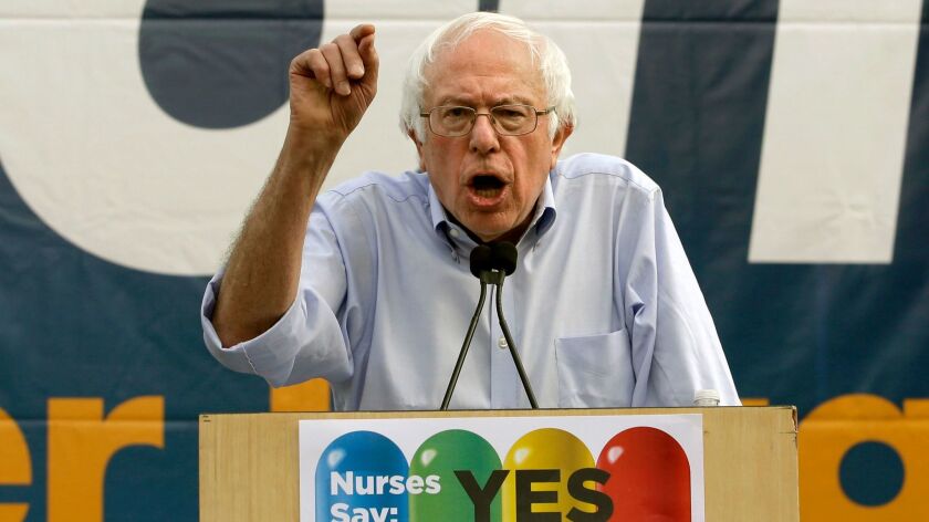 The drug price problem remains unsolved: Former presidential candidate Bernie Sanders speaks in support of a California drug-price initiative before last November's election. The initiative failed.