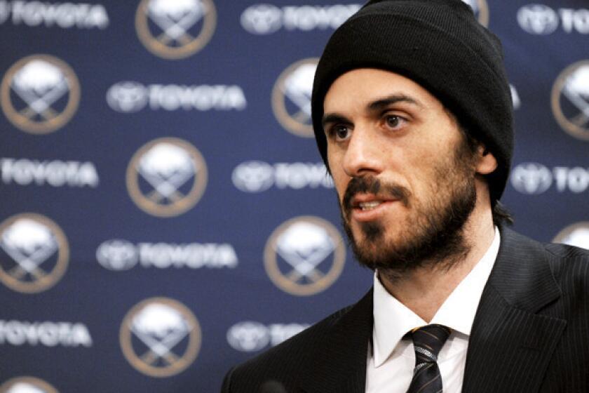 Sabres goaltender Ryan Miller discusses the trade that sent him to the St. Louis Blues with reporters on Friday night in Buffalo.