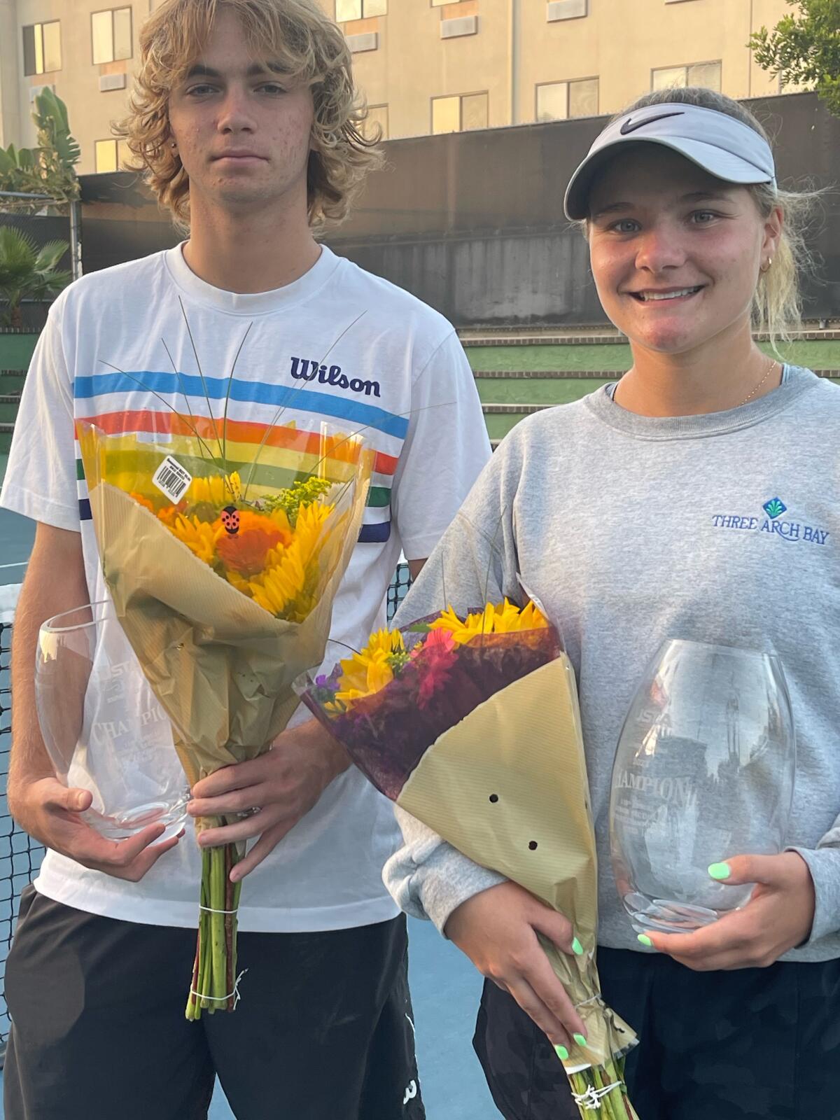 Laguna Beach High sophomore Jessica MacCallum, right, was a mixed doubles winner in the 16s with partner Cassius Chinlund.