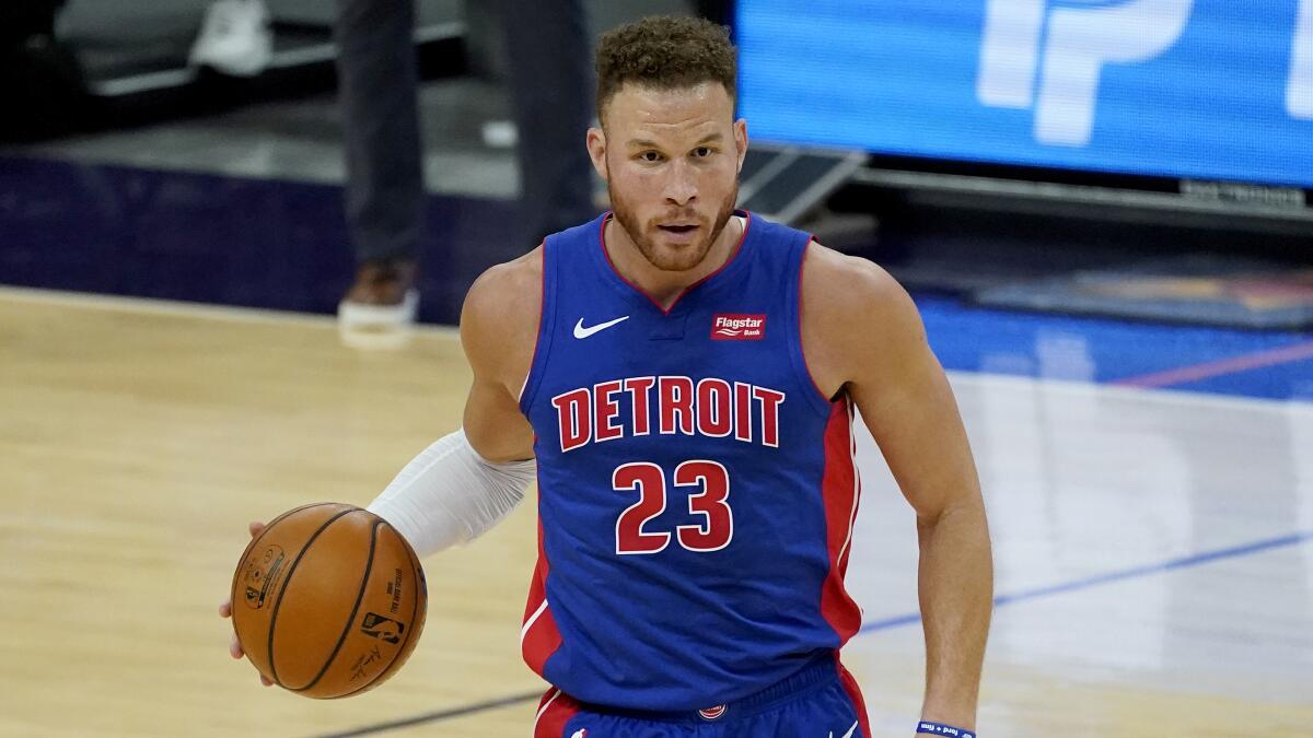 Detroit Pistons forward Blake Griffin dribbles during a game